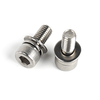 工業(yè)熊304不銹鋼A2-70內六角圓柱頭滾花帶平彈墊組合螺釘DIN912平彈墊三組合